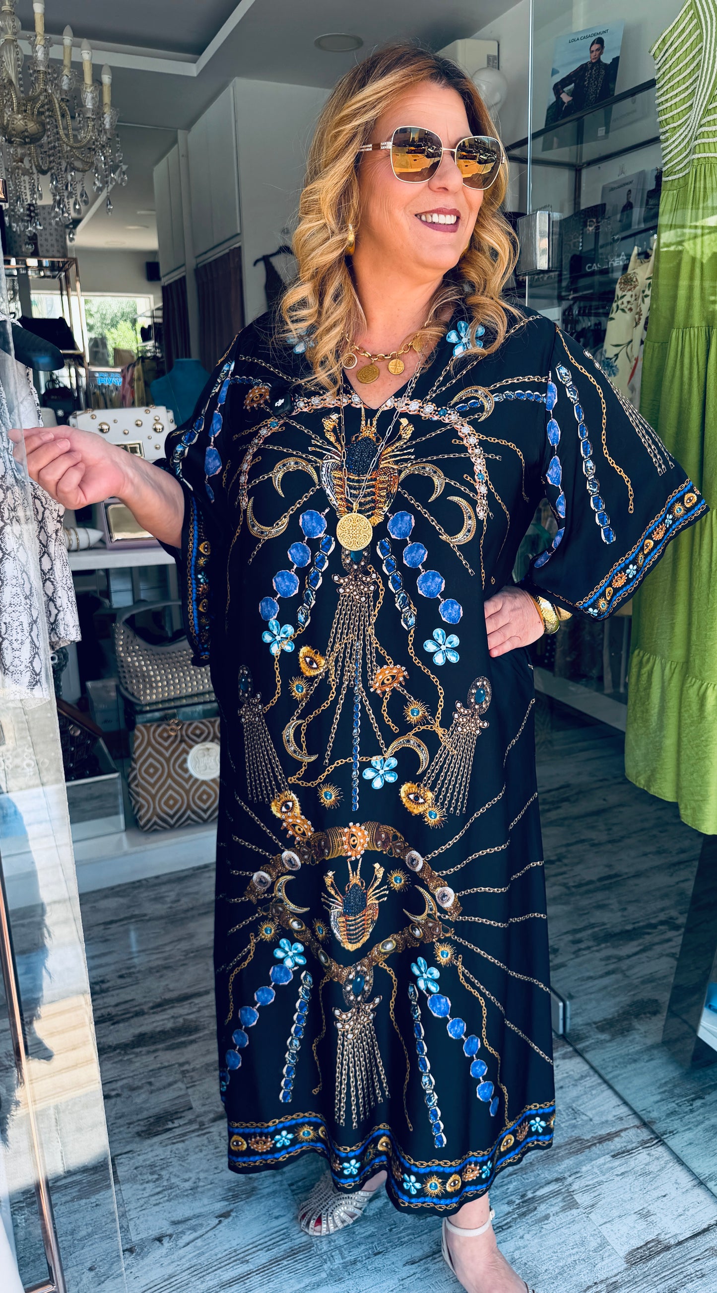Maxi Καφτάνι με Luxury Jewel Print-1