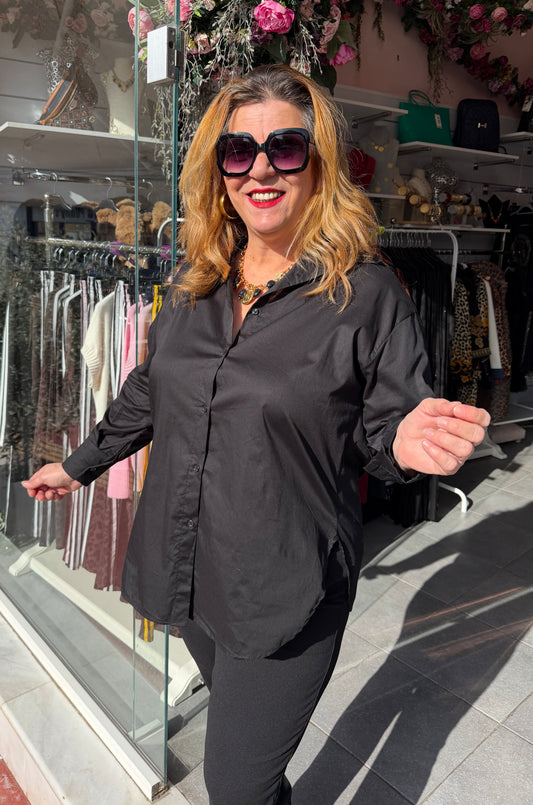 Πουκάμισο Ποπλίνα Μαύρο-1