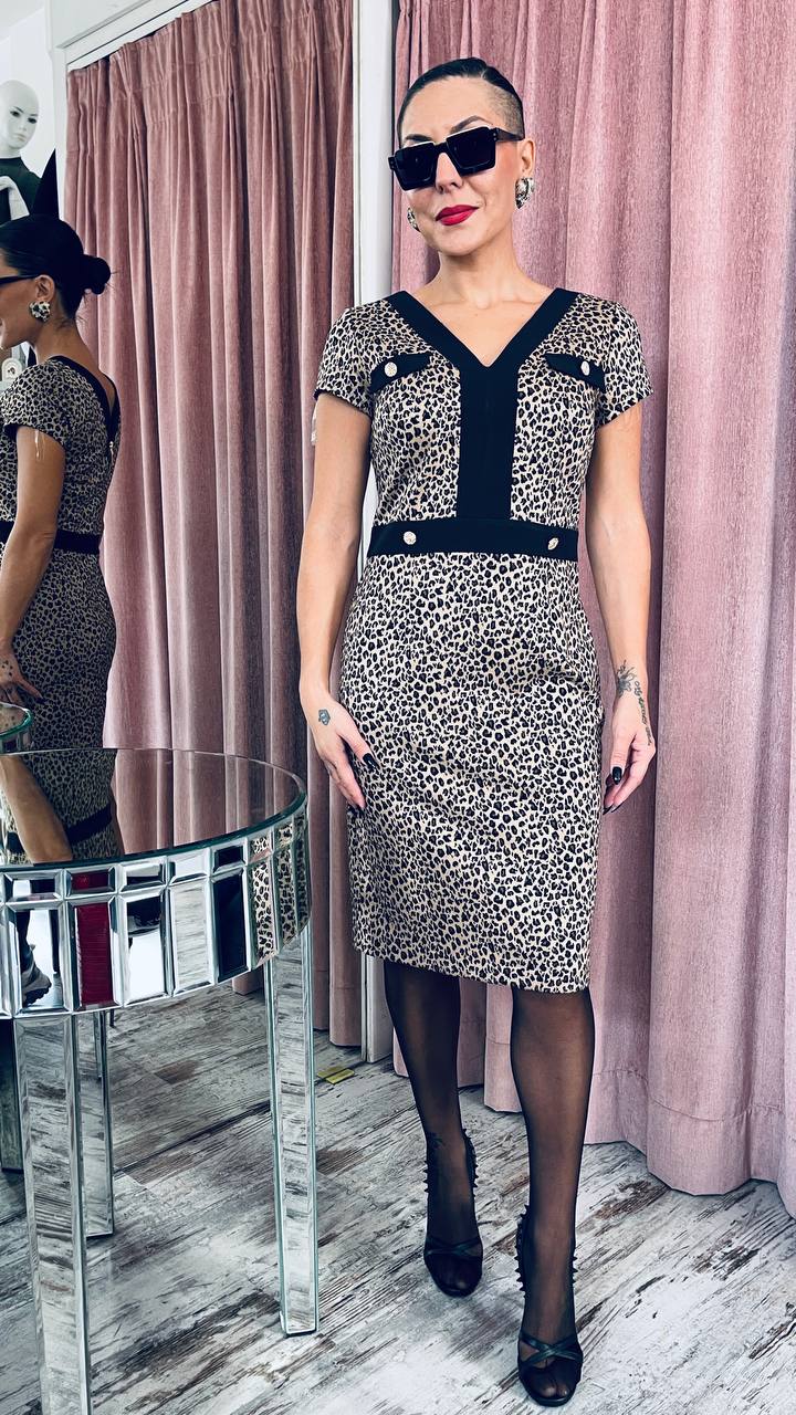 Vagias Φόρεμα αμάνικο λεοπάρ σε ίσια γραμμή Ελληνικής βιοτεχνίας