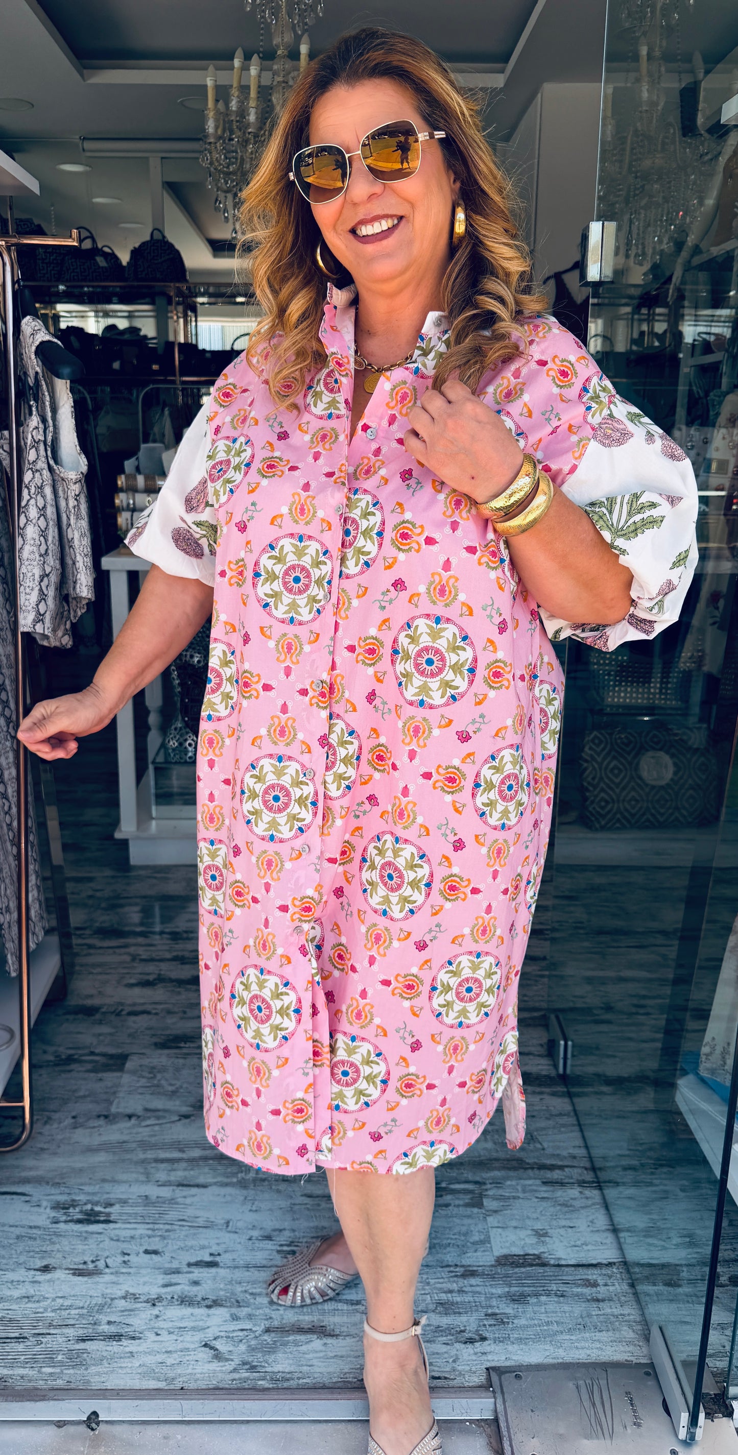 Βαμβακερό Σεμιζιέ Φόρεμα με Ethnic Print