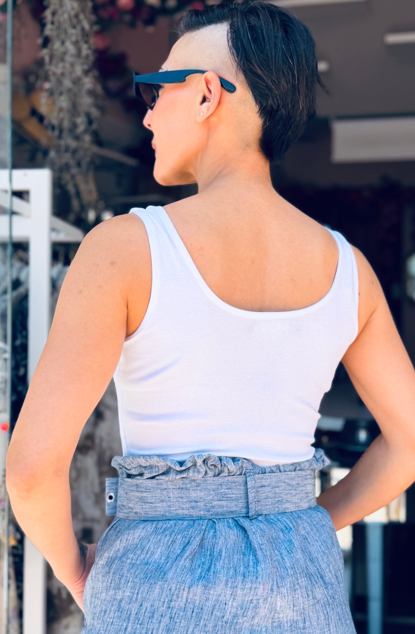 Ψηλόμεσο Shorts με Ζώνη – Μπλε-2
