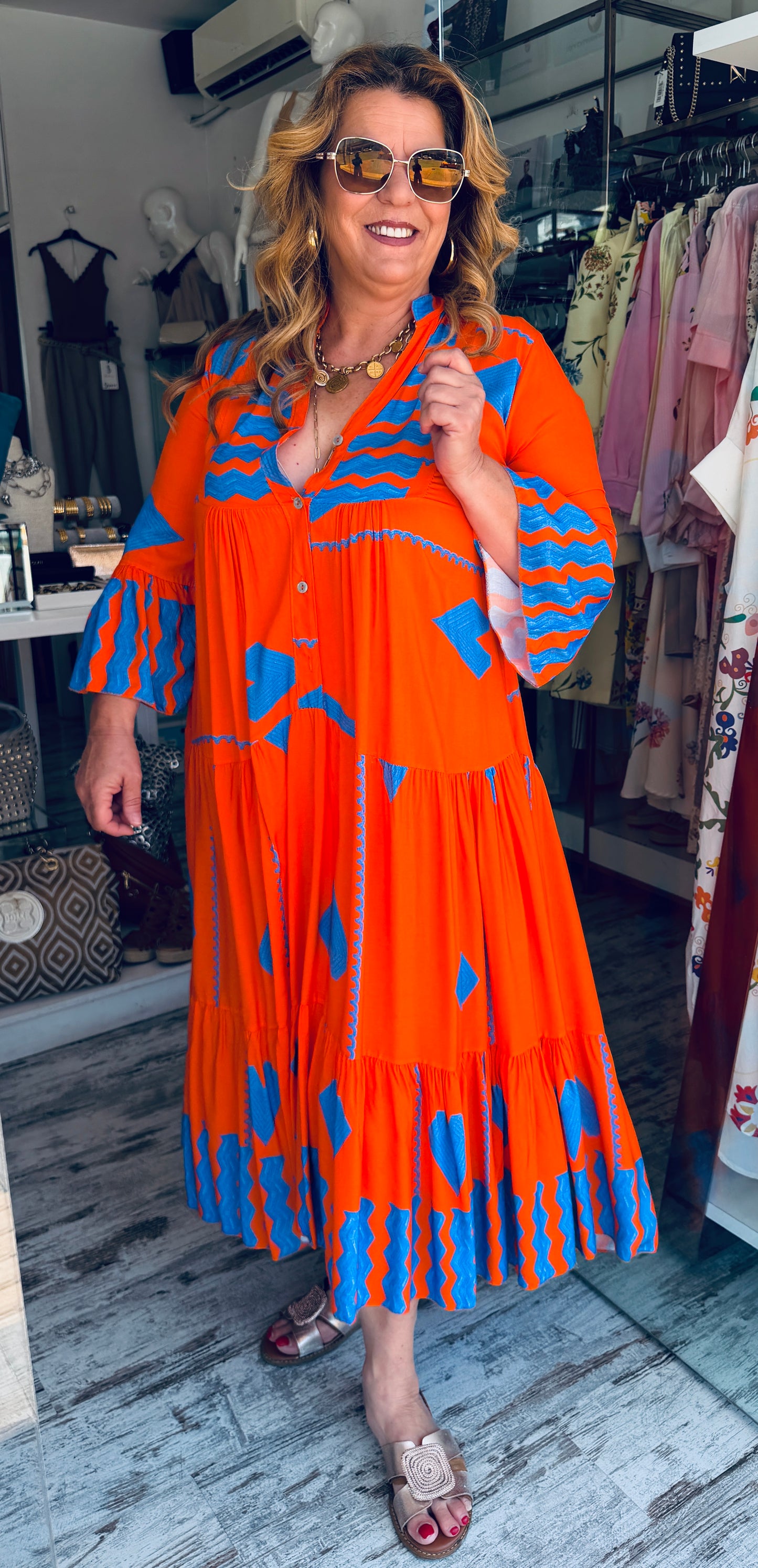 Viscose Φόρεμα με Κουμπάκια & Μάο Γιακά