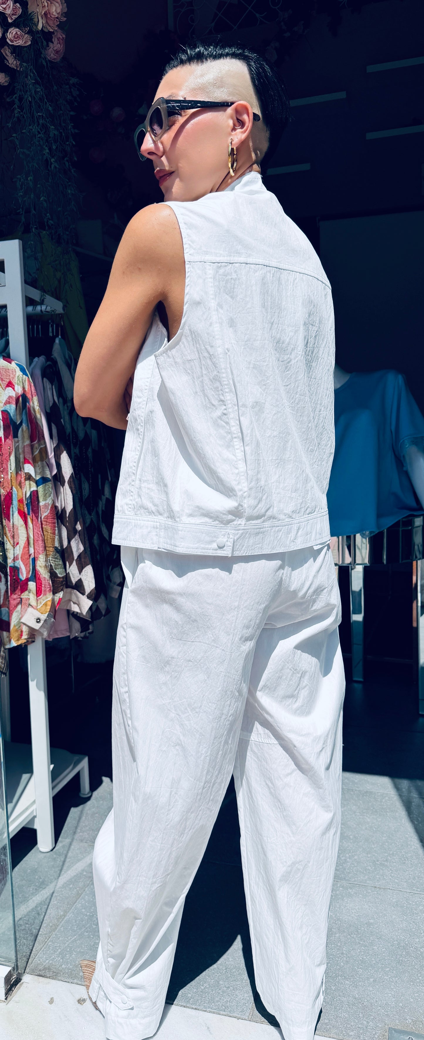 Παντελόνι LUMINA Λευκό Denim Style με Ρυθμιζόμενη Μέση -1