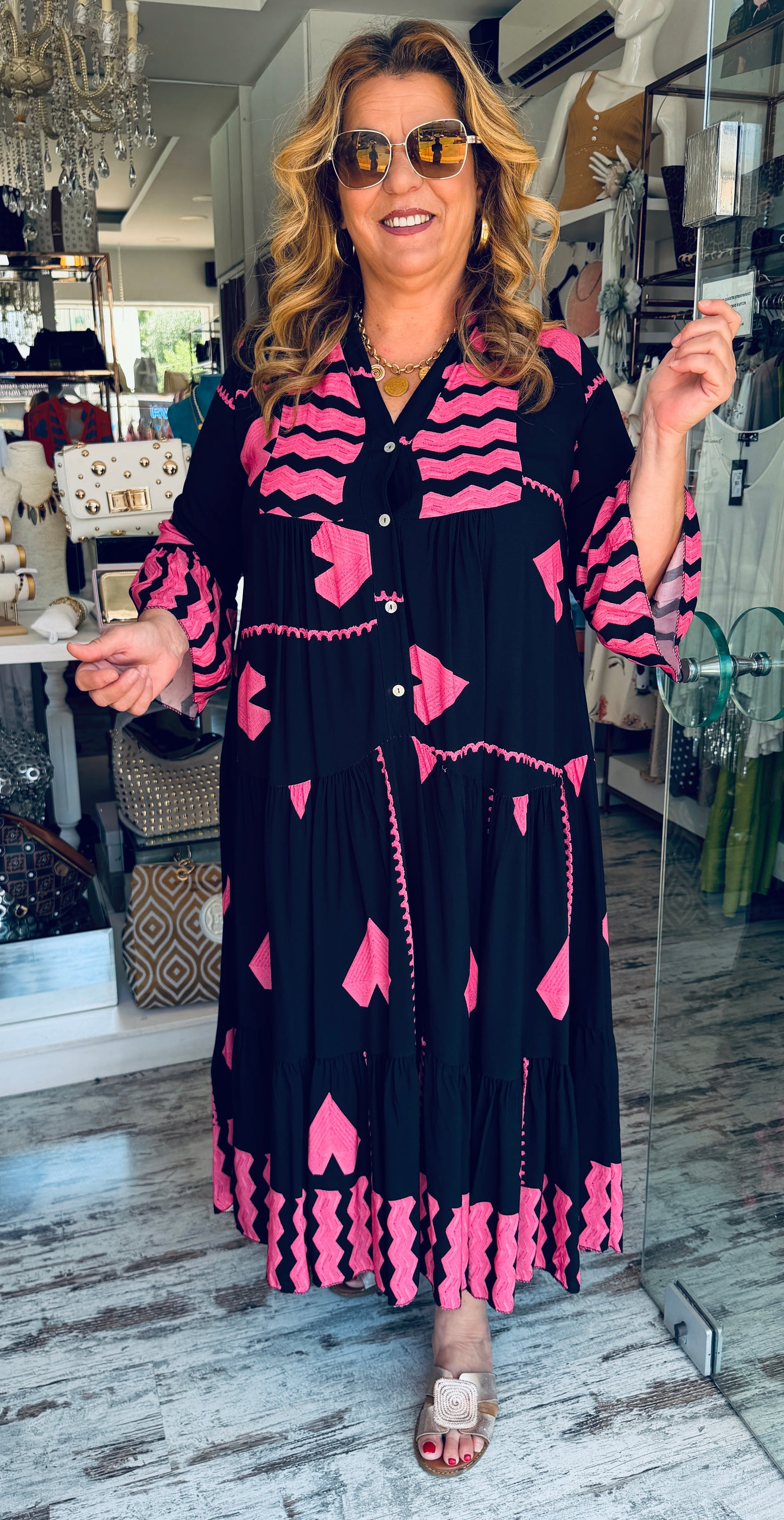 Viscose Φόρεμα με Κουμπάκια & Μάο Γιακά