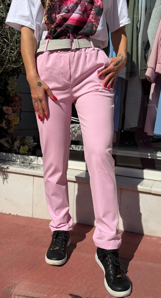 Παντελόνι ροζ ψηλομεσο με δικη του πλεκτη ζώνη  -6