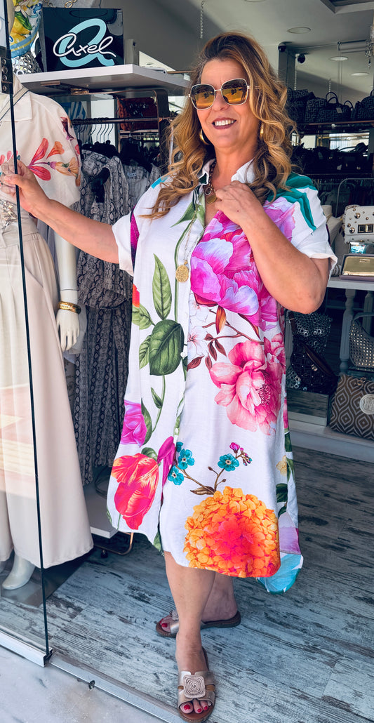 Viscose Σεμιζιέ Φόρεμα με Floral Print & Τσέπες