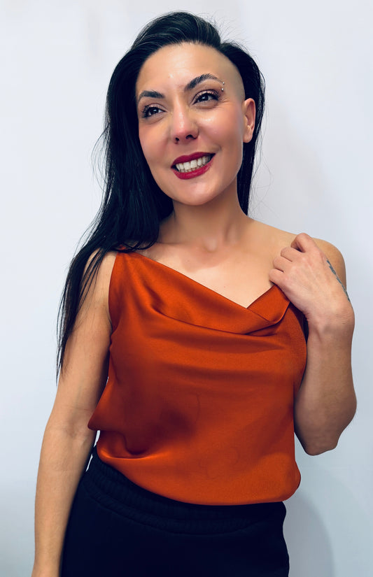 Γυναικείο Top με Ντραπέ Λαιμόκοψη & Λεπτές Τιράντες ecru -2