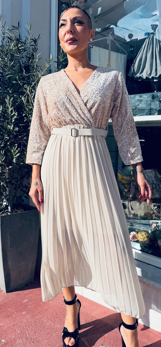 φόρεμα με στρας beige