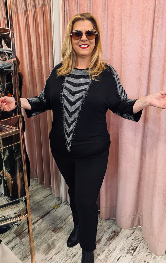 Μπλούζα με ασημί και μαύρα στρας