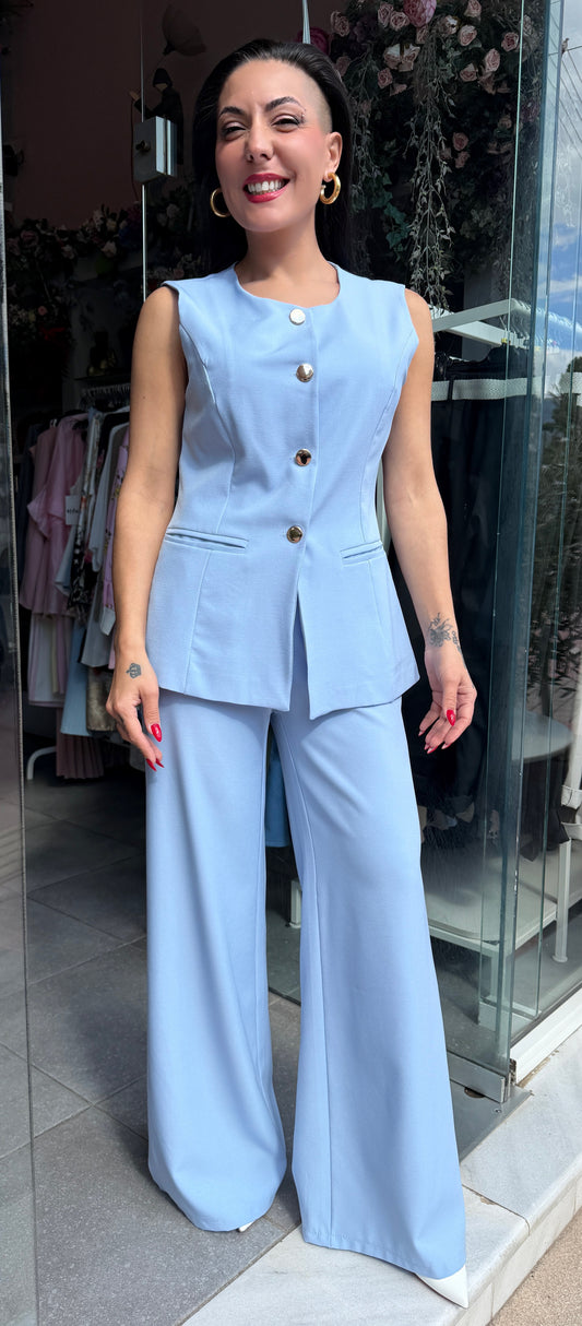 Σετ μπλε γιλέκο με κουμπια και παντελόνι-1