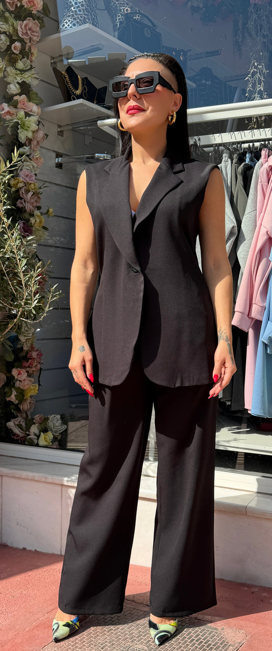 Σετ μαύρο γιλέκο με παντελόνι-5