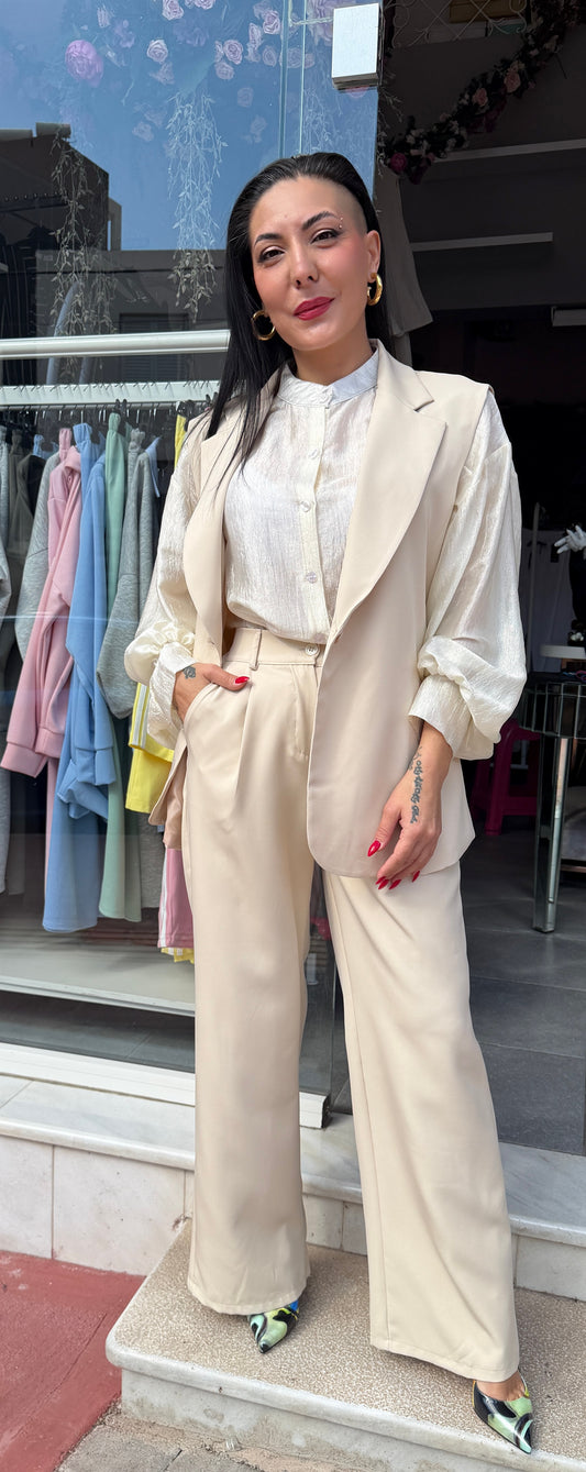 Σετ μπεζ γιλέκο με παντελόνι-4