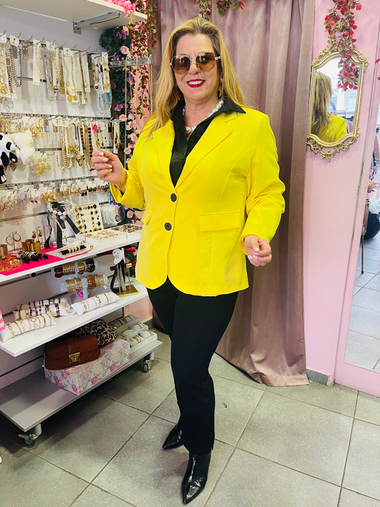Κομψό Γυναικείο Σακάκι με Κουμπιά Κίτρινο-3