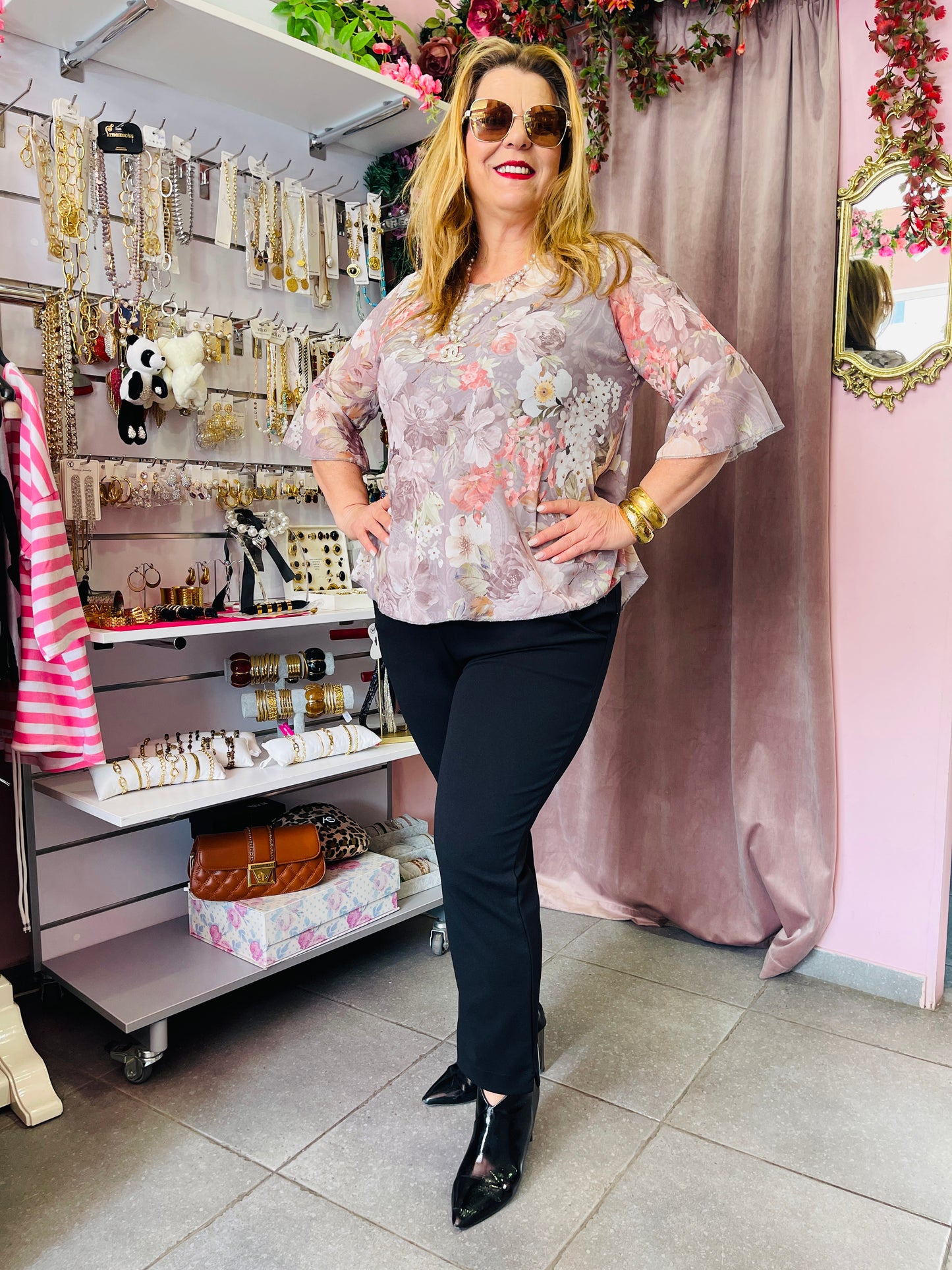 Πουρο Μπλούζα με Φλοράλ Σχέδιο και Μανίκια Καμπάνα – Κομψό Γυναικείο Top -6