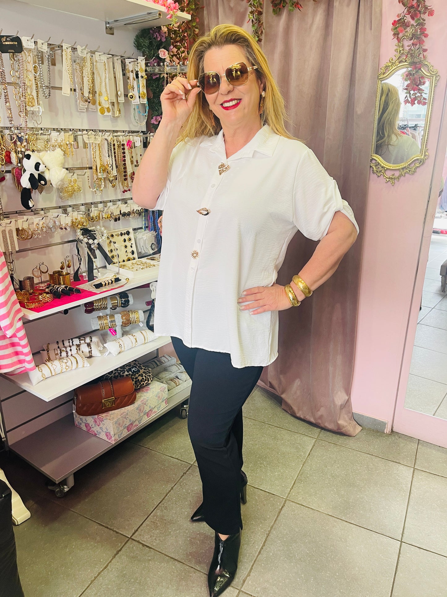 Γυναικείο Πουκάμισο με Διακοσμητικές Χρυσές Καρφίτσες -9