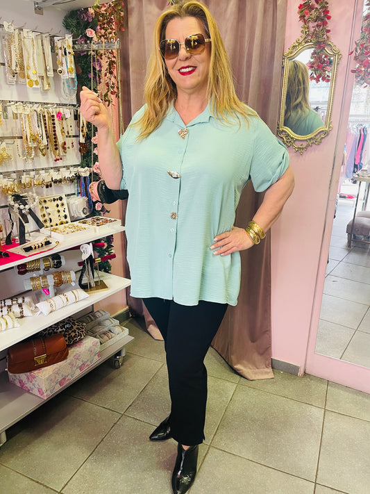 Γυναικείο Πουκάμισο με Διακοσμητικές Χρυσές Καρφίτσες -8