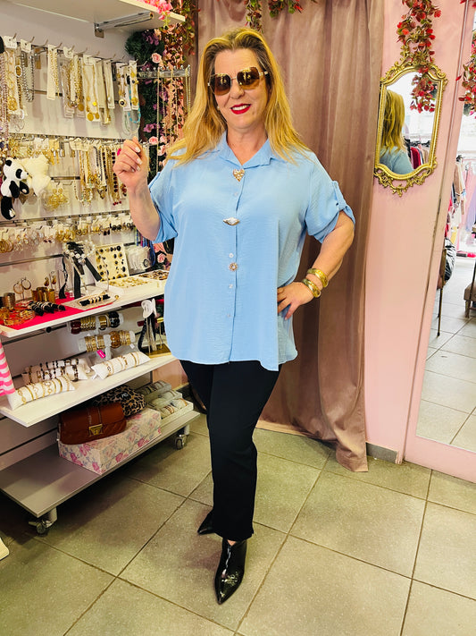 Γυναικείο Πουκάμισο με Διακοσμητικές Χρυσές Καρφίτσες -6