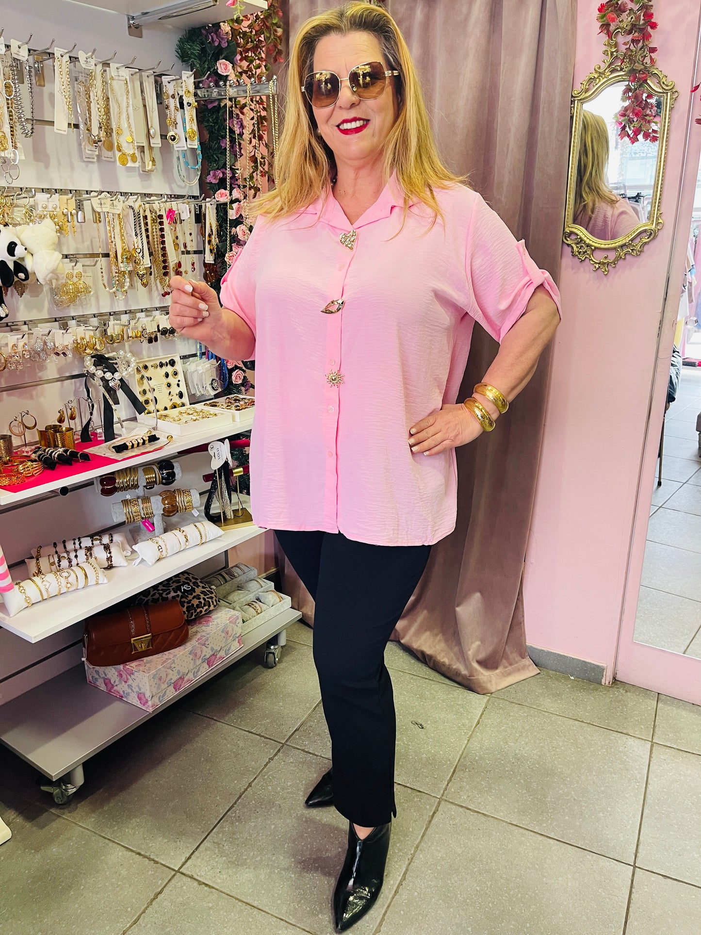 Γυναικείο Πουκάμισο με Διακοσμητικές Χρυσές Καρφίτσες -4