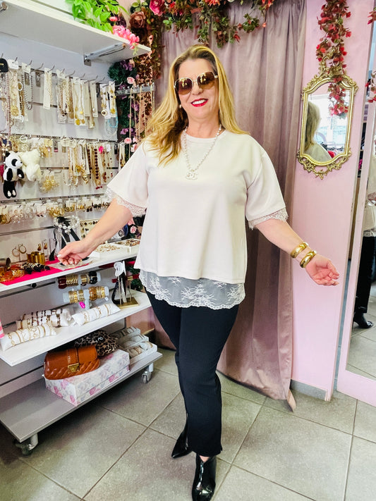 Μπλούζα με Δαντέλα & Ανοιχτή Πλάτη Μπεζ-5