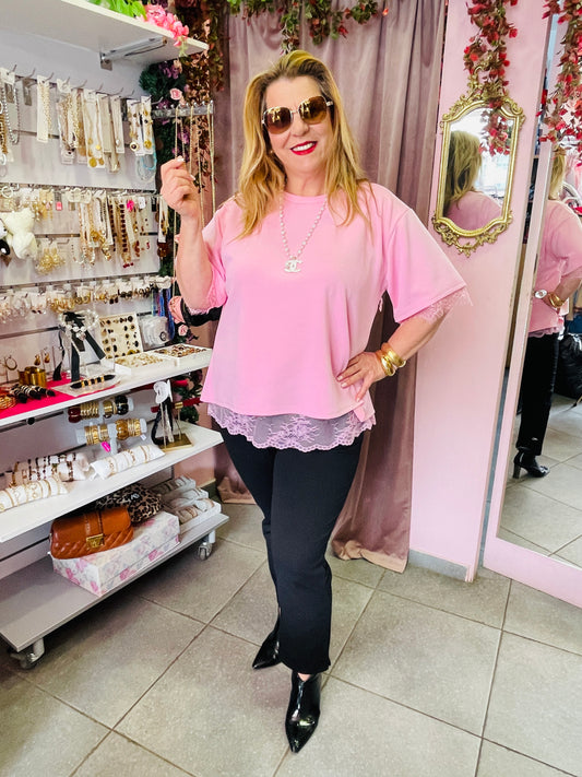 Μπλούζα με Δαντέλα & Ανοιχτή Πλάτη Ροζ-4
