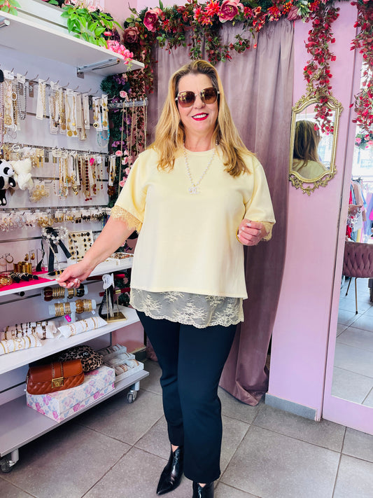 Μπλούζα με Δαντέλα & Ανοιχτή Πλάτη Κίτρινο-2