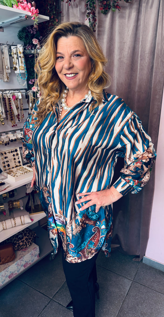 Κομψό Γυναικείο Πουκάμισο με Μοντέρνο Print – Άνετη Γραμμή Πετρολ -1