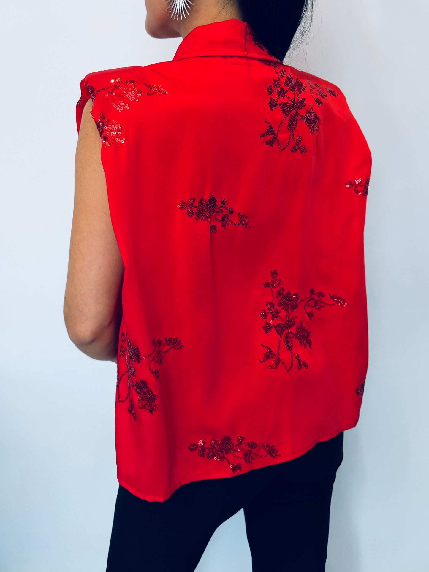 Γυναικείο Αμάνικο Πουκάμισο με Διακοσμητικές Παγιέτες Κόκκινο-1