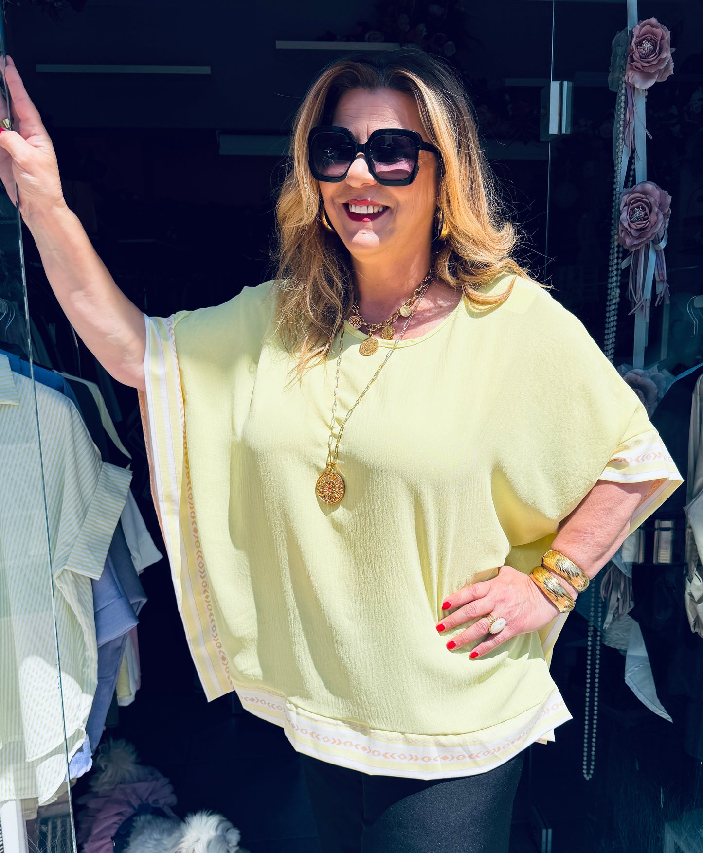 Lime Boho Μπλούζα Kimono με Διακοσμητικές Λεπτομέρειες-3