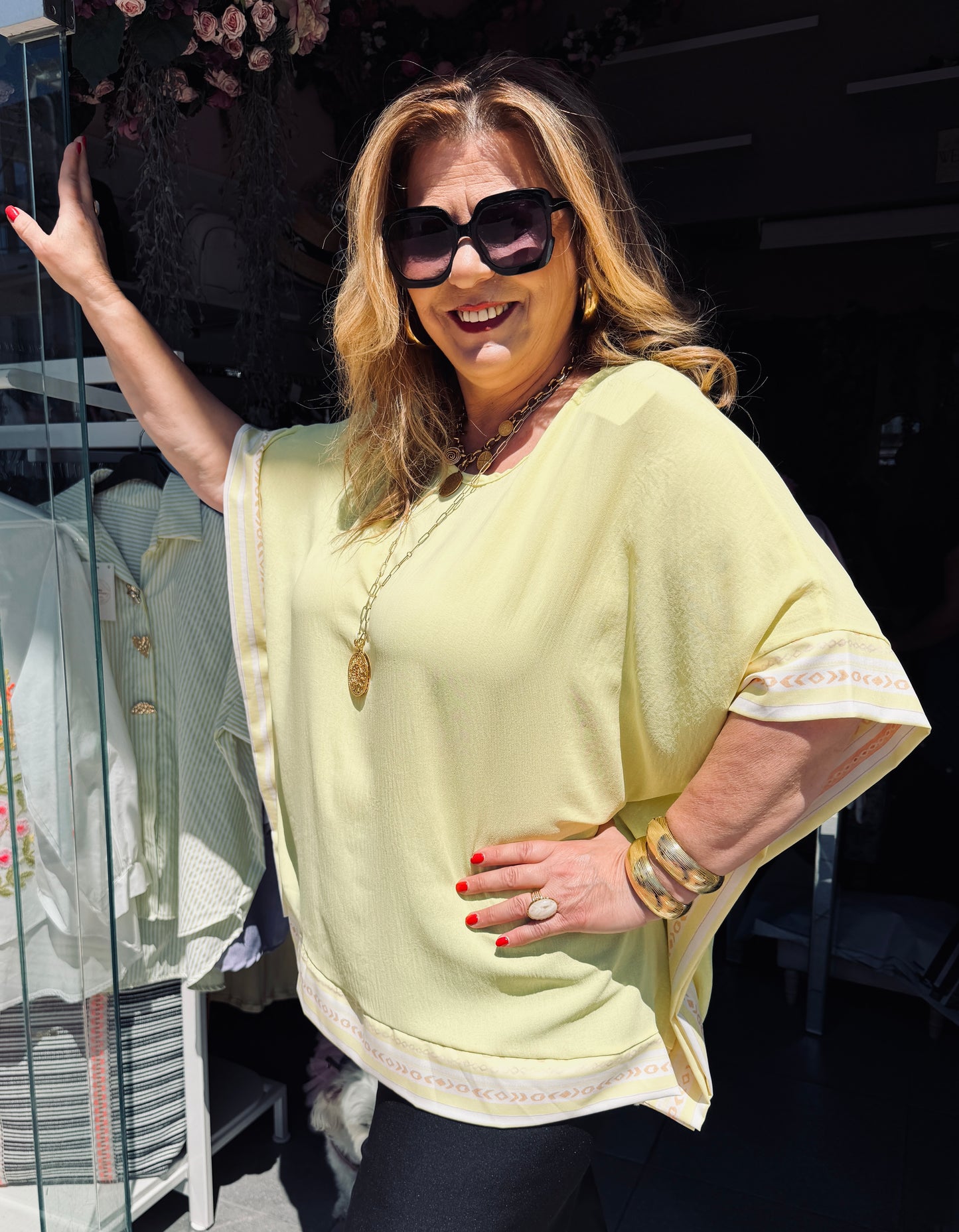Lime Boho Μπλούζα Kimono με Διακοσμητικές Λεπτομέρειες-3