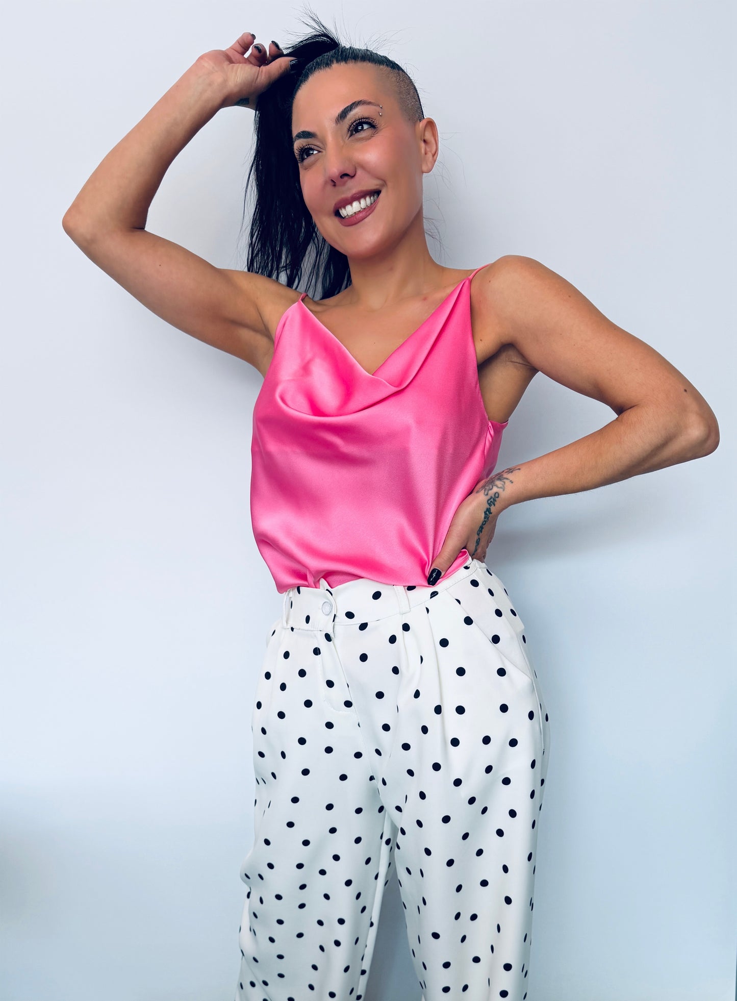 Γυναικείο Top με Ντραπέ Λαιμόκοψη & Λεπτές Τιράντες Ροζ-1