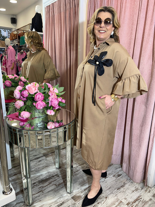 Elegant Chemise Dress 100% Viscose Beige -2
