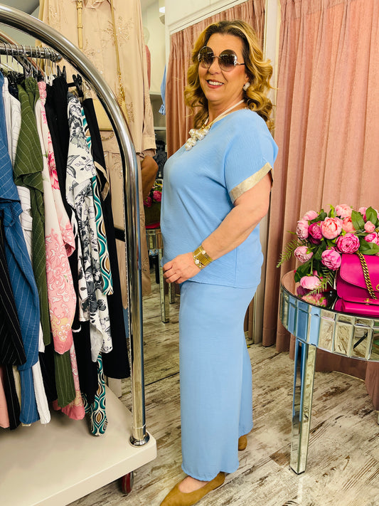Plus Size Καλοκαιρινό Σετ με Άψογη Εφαρμογή Γαλάζιο -2