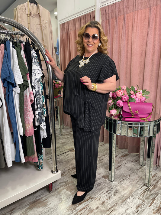 Plus Size Καλοκαιρινό Σετ με Εντυπωσιακή Εφαρμογή Μαύρο -5