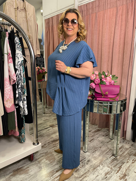 Plus Size Καλοκαιρινό Σετ με Εντυπωσιακή Εφαρμογή Μπλε ΡΑΦ  -2