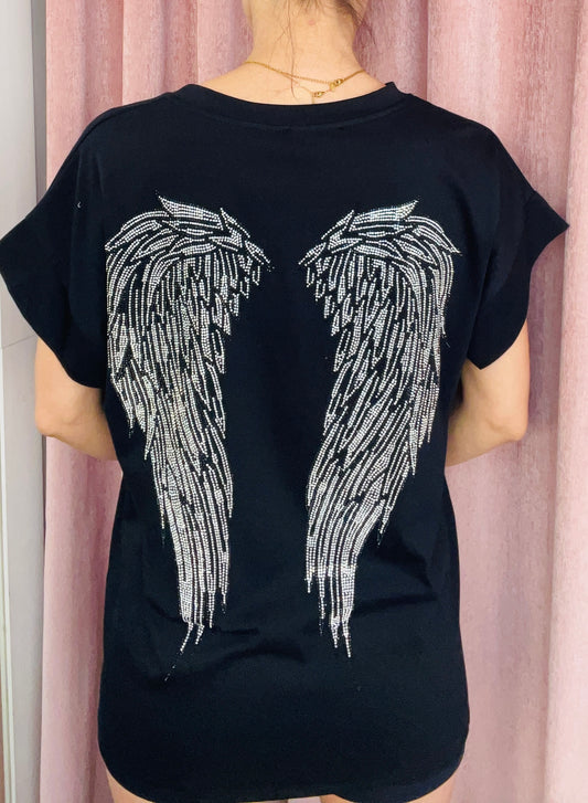 Υπέροχο T-shirt Angel Μαύρο-2