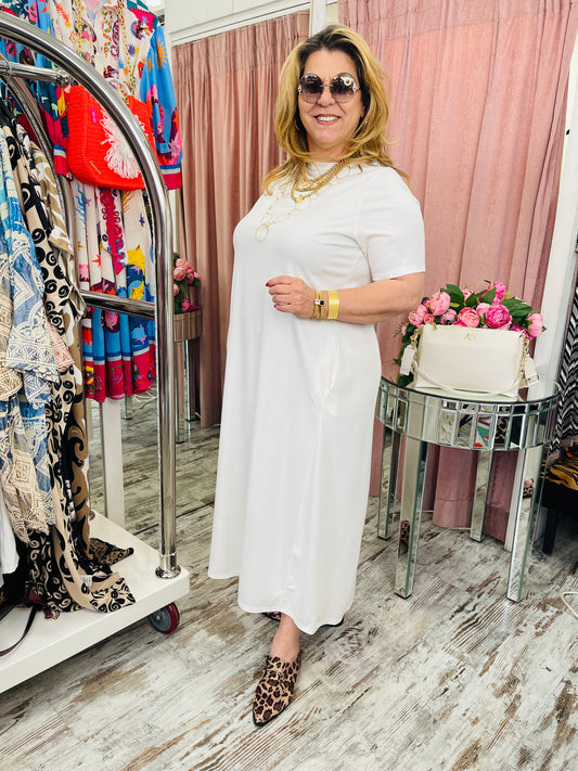 Καθημερινό Φόρεμα με Τέλεια Εφαρμογή Άσπρο-2