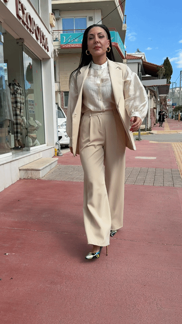 Σετ μπεζ γιλέκο με παντελόνι-4