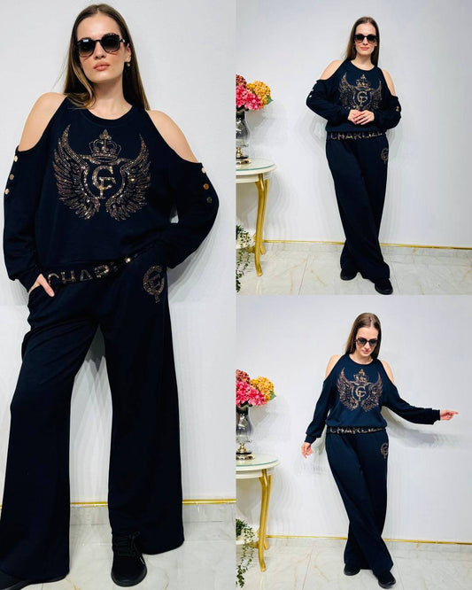 Charlize ΣΕΤ ΜΠΛΟΥΖΑ & ΠΑΝΤΕΛΟΝΙ ΜΕ ΔΙΑΚΟΣΜΗΤΙΚΑ ΣΤΡΑΣ BLUE BLACK