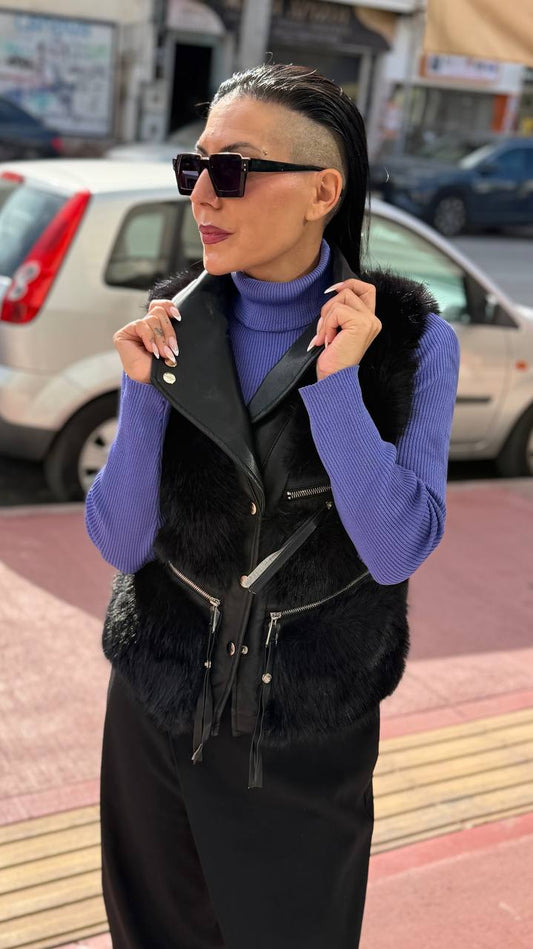 Ιδιαίτερο Γιλέκο με δερμάτινες λεπτομέρειες