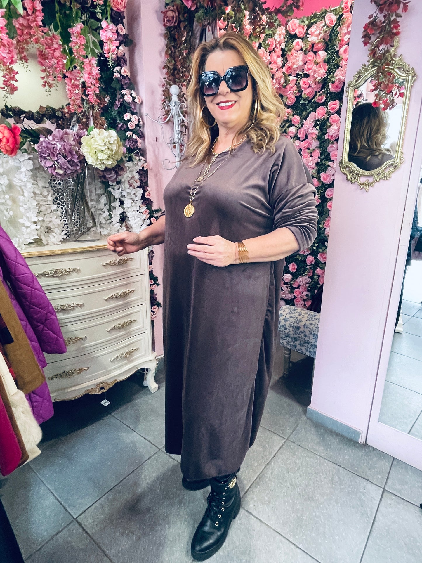 Υπέροχο Velvet φόρεμα Καφέ-6