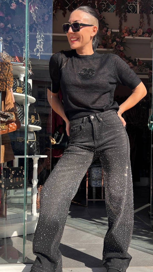 Τζιν με στρας μαύρο