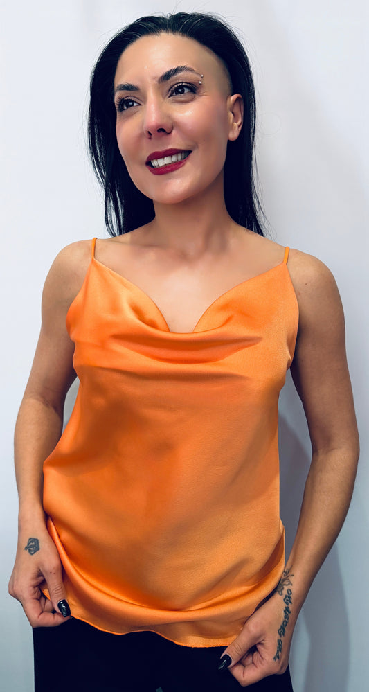 Γυναικείο Top με Ντραπέ Λαιμόκοψη & Λεπτές Τιράντες Κοραλλί-5