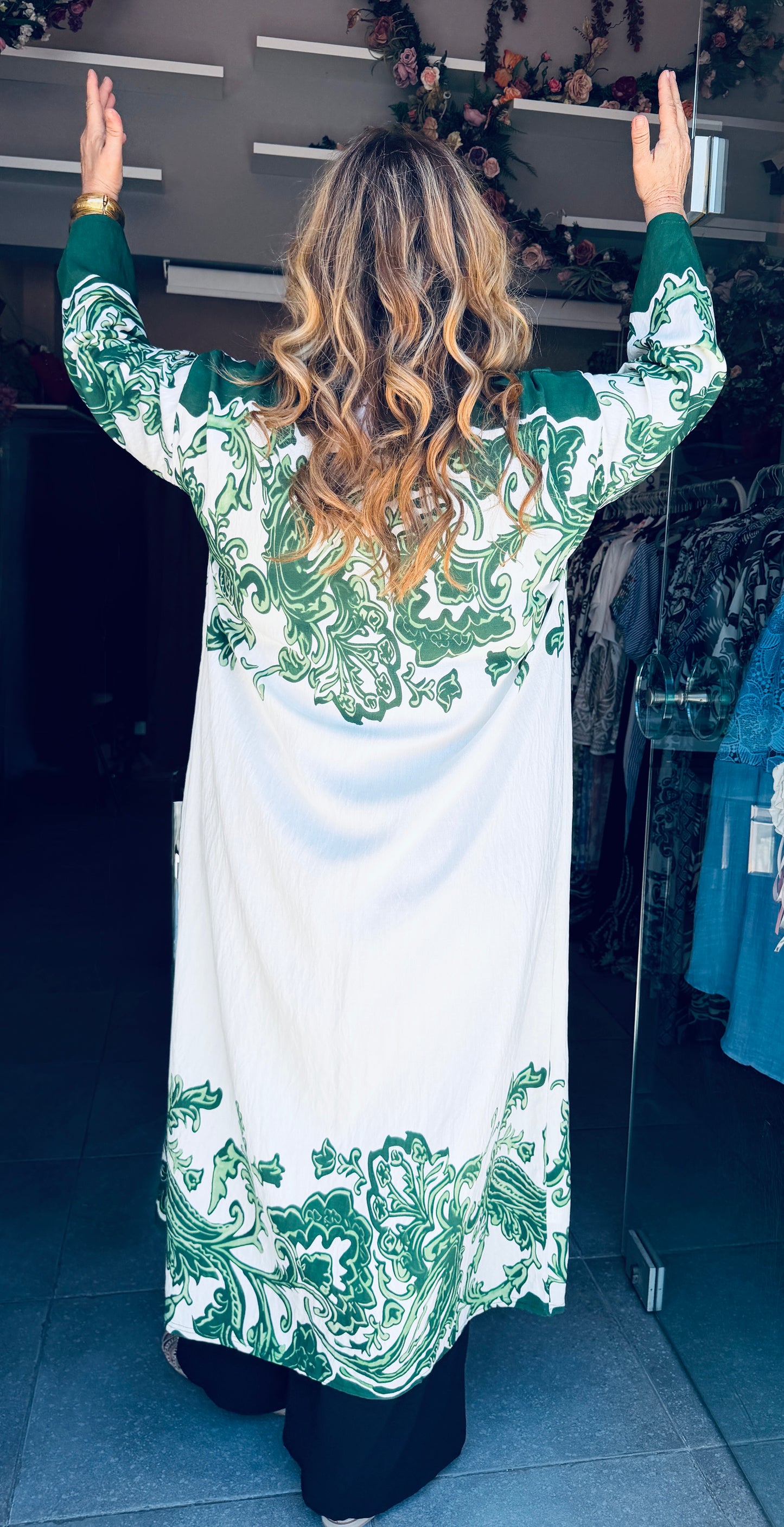 Μακρύ Κιμονό με Baroque Σχέδιο & Ζωνάκι Plus Size Καφέ-2