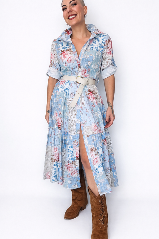 Midi Floral Φόρεμα με Ζώνη – Ρομαντικό & Θηλυκό Look | babyblue-2