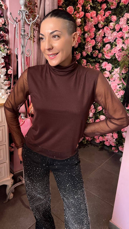 Μπλούζα ζιβάγκο με τούλι στα μανίκια - 2