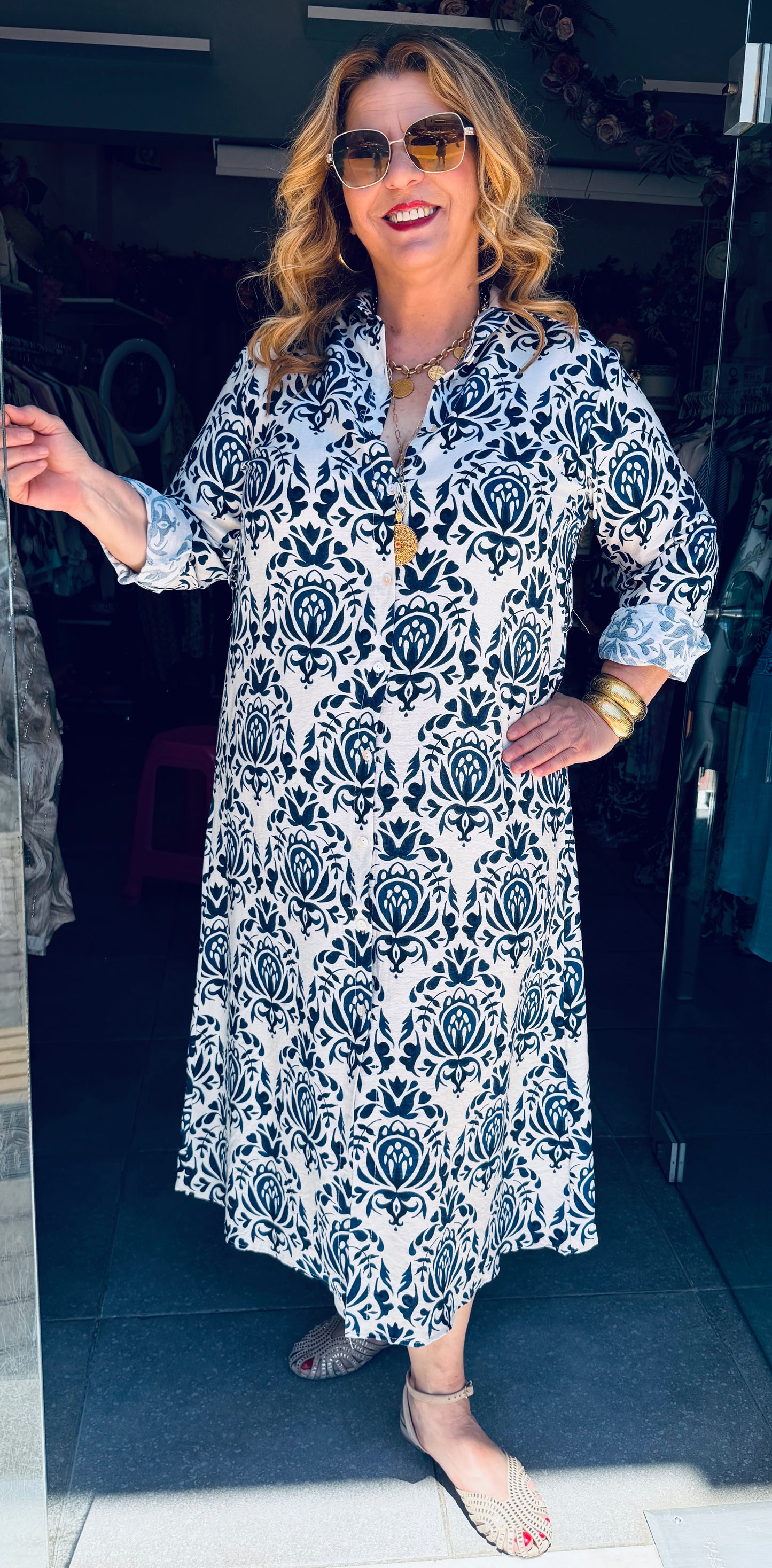 Μάξι Φόρεμα Σεμιζιέ με Εντυπωσιακό Σχέδιο Plus Size Μπλέ-1