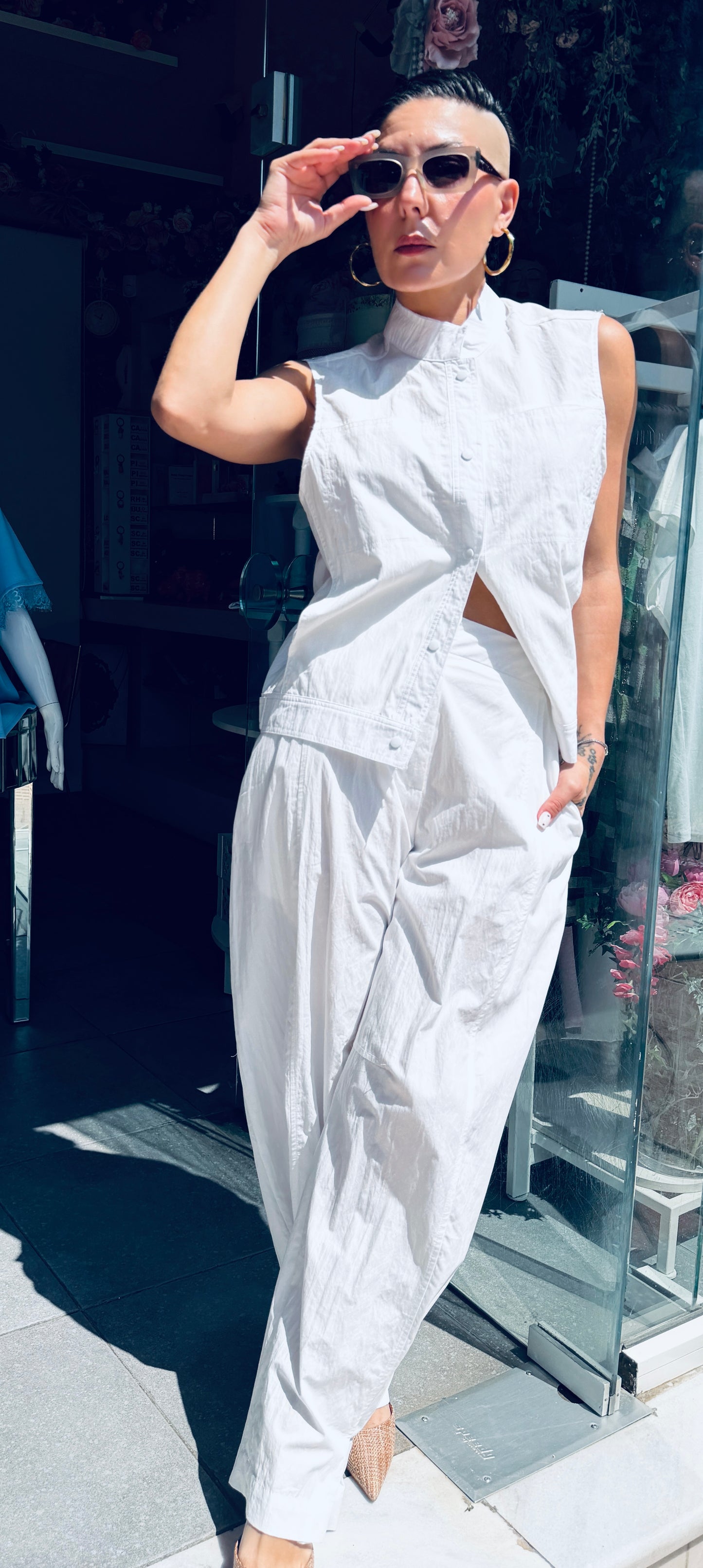 Παντελόνι LUMINA Λευκό Denim Style με Ρυθμιζόμενη Μέση -1