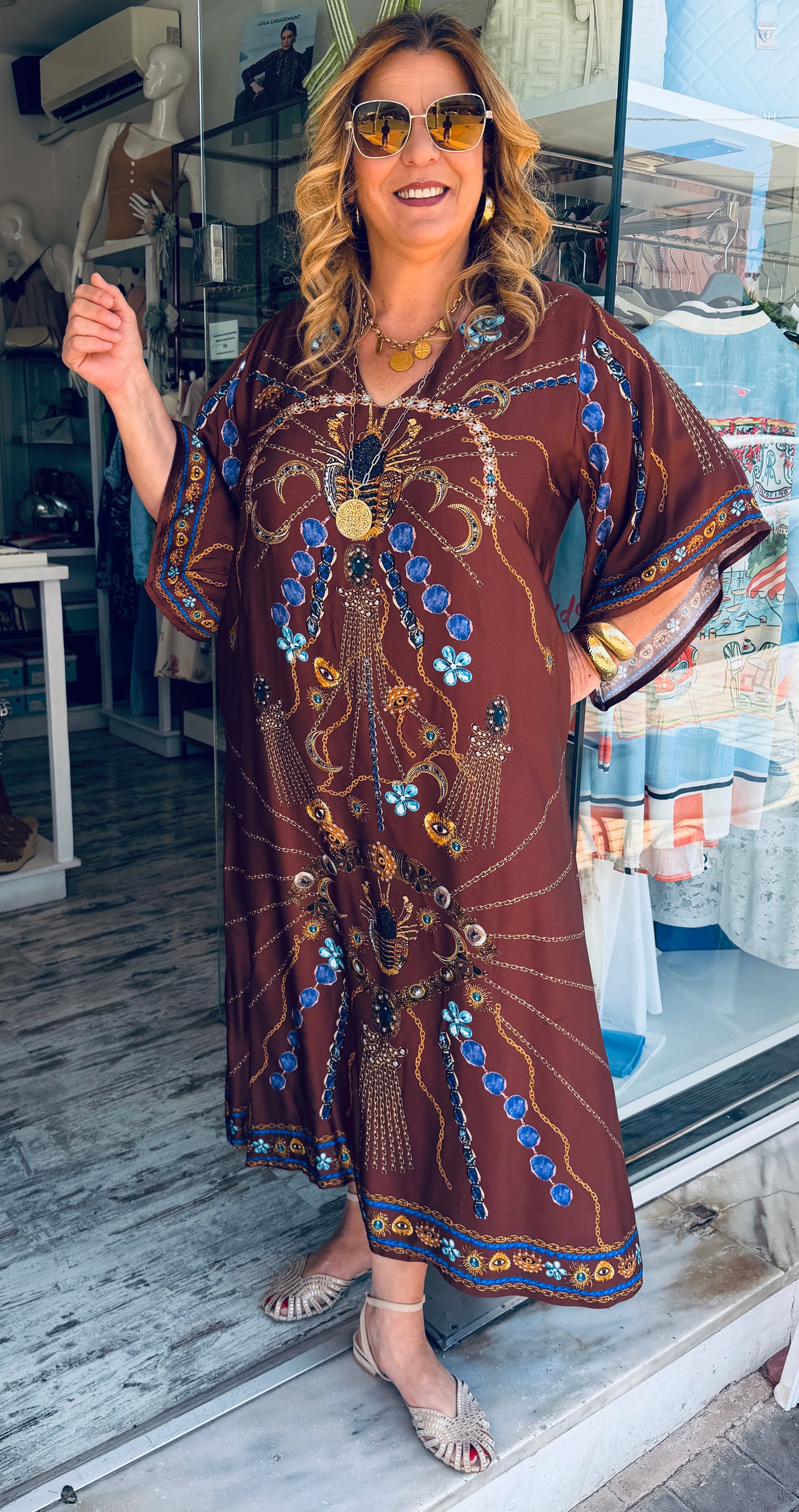 Maxi Καφτάνι με Luxury Jewel Print-3