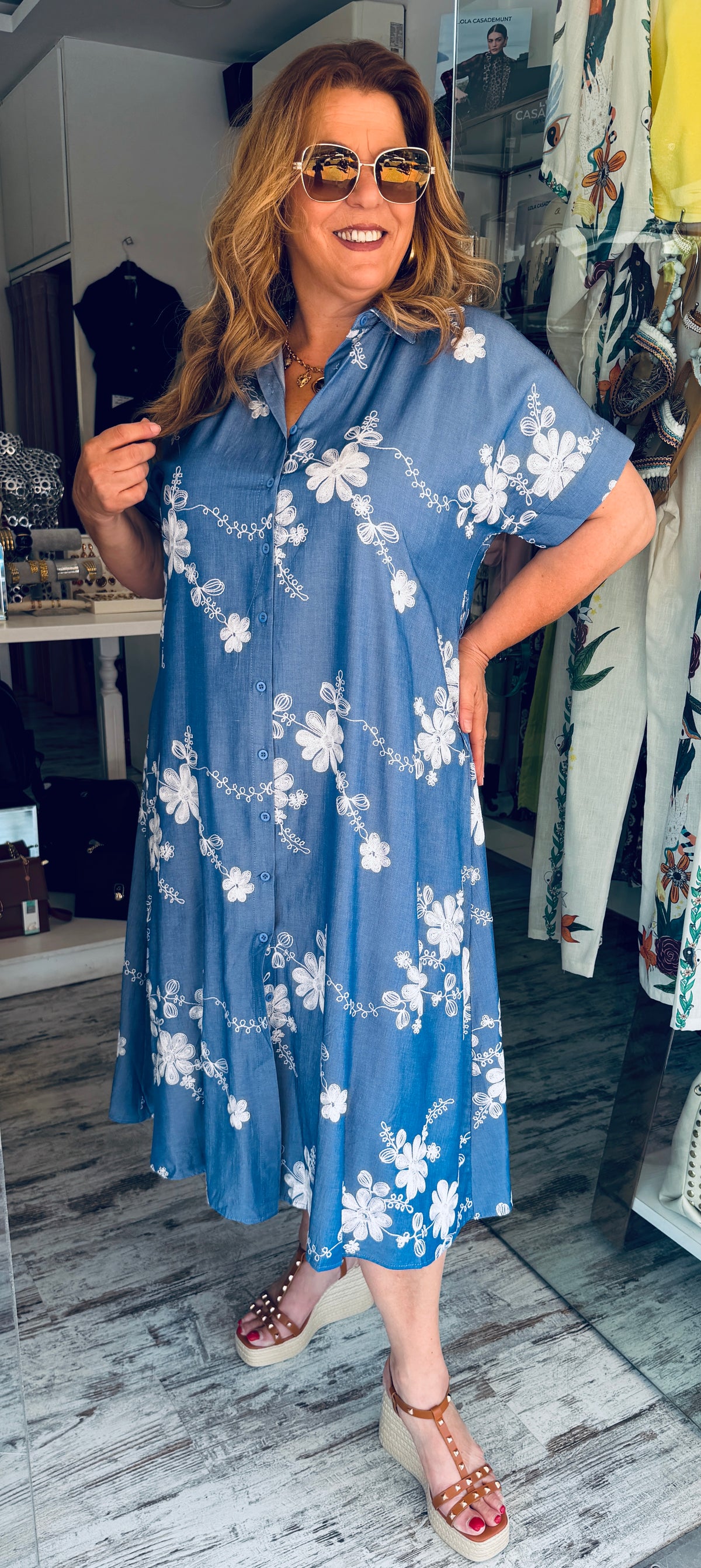 Τζιν Σεμιζιέ Φόρεμα με Floral Print