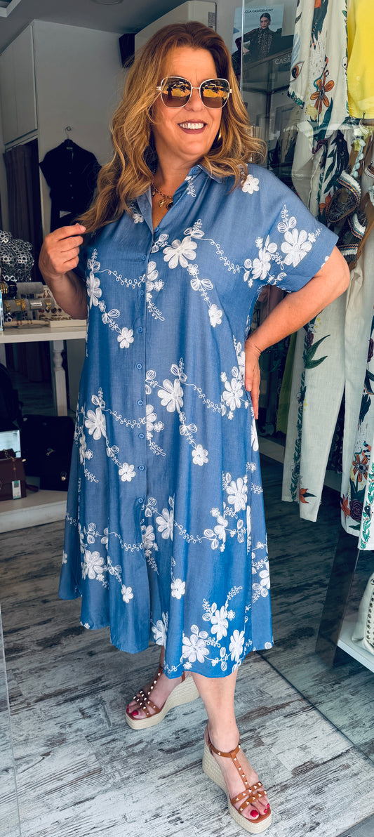 Τζιν Σεμιζιέ Φόρεμα με Floral Print